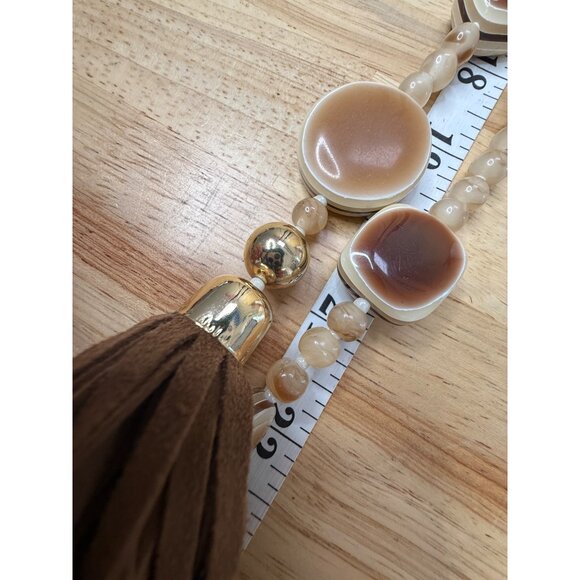 Chicos Long Beaded Necklace W/ Leather Tassel & Gradient Brown Accents - Picture 11 of 16